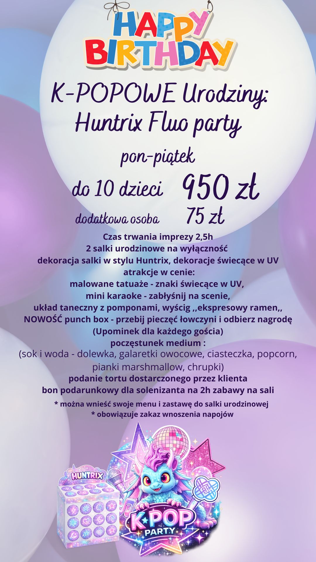 k popowe urodziny huntrix fluo party
